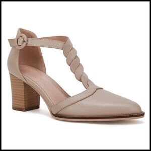 Chunky Heel T-Strap Pumps Vintage Elegant Closed Toe Stacked Heel Dress Shoes